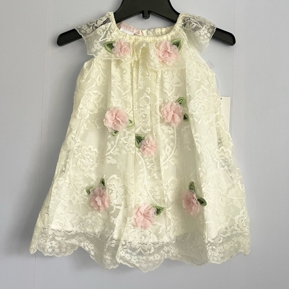 NEW Biscotti Ivory Floral Accent Ruffle Lace Dress US 2T - Picture 1 of 6